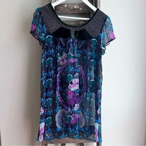 Y2K Custo Barcelona Silk & Velvet Butterfly Print Top